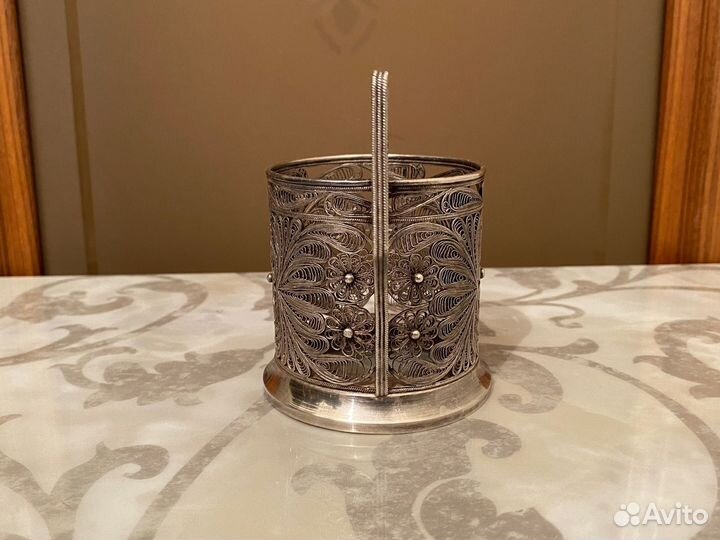 Старинный подстаканник Глубокое серебрение Скань