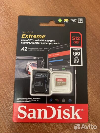 SanDisk 512GB Extreme UHS-I microsdxc + SD Adapter
