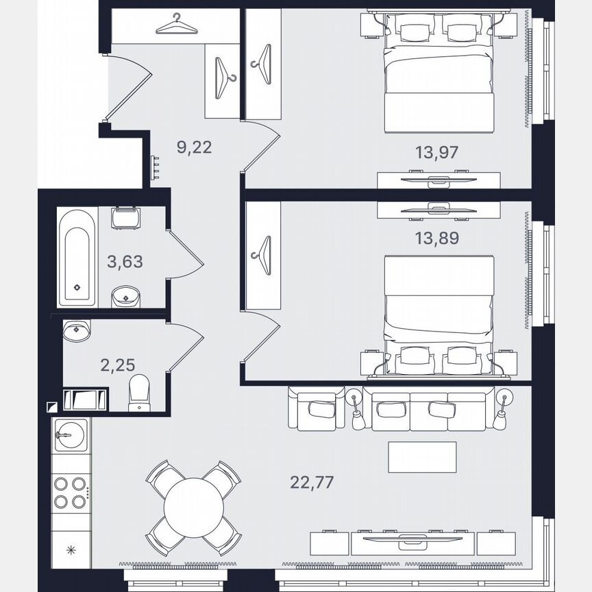 3-к. апартаменты, 65,7 м², 6/24 эт.