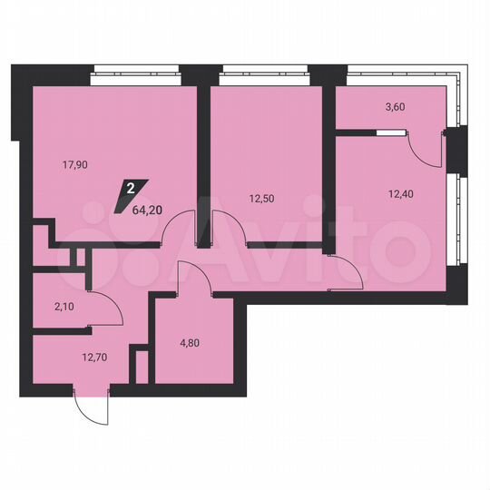 2-к. квартира, 64,2 м², 10/25 эт.