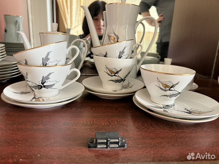 Сервиз черная роза фарфор ГДР Freiberger Porzellan