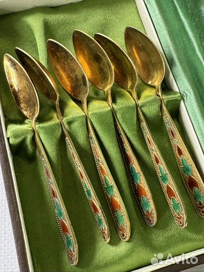 Серебряные чайные ложки позолота лю8