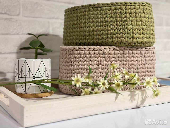 Корзина из трикотажной пряди