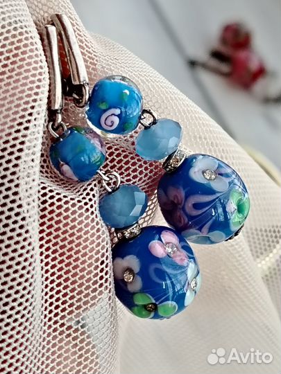 Цветные серьги, браслет, кулон