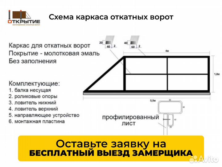 Каркас для ворот Комплект откатных ворот