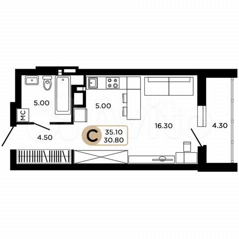 Квартира-студия, 30,8 м², 3/25 эт. на продажу в Самаре | Купить ...