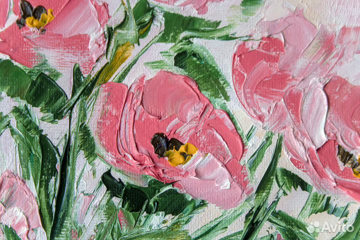 Картина маслом букет цветов мастихином