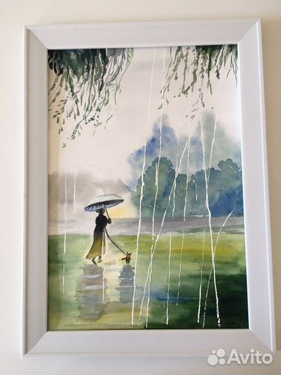 Картина акварелью «Летний дождь»