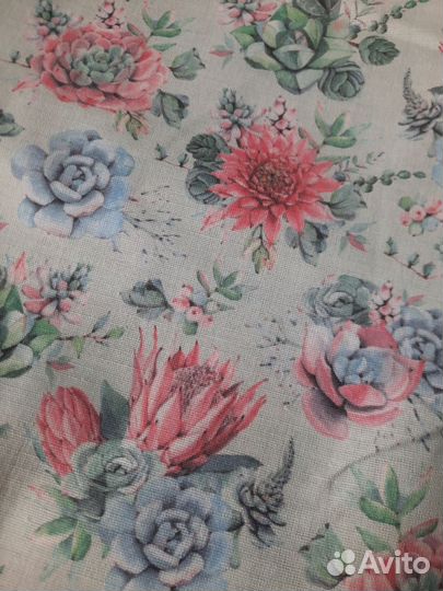 Ткань льняная для шитья и рукоделия Суккуленты