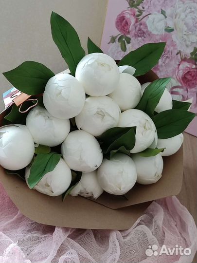 Букет цветы ручной работы Пионы искусственные