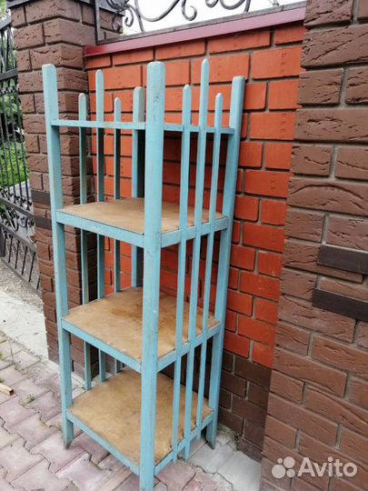 Этажерка старинная деревянная голубая. Лот 1