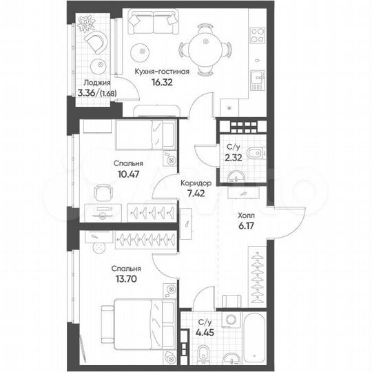 2-к. квартира, 62,5 м², 2/8 эт.