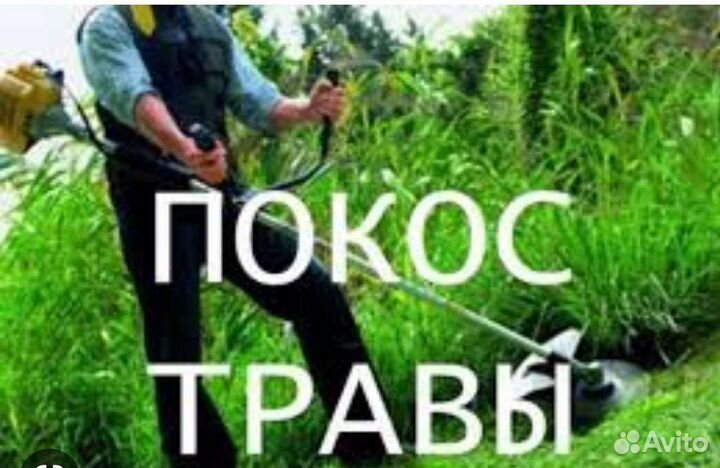 Покос травы триммером