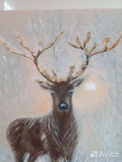 Картина с оленем маслом на холсте