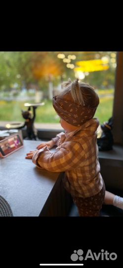 Рубашка в клетку и лосины клёш для девочки 80-86