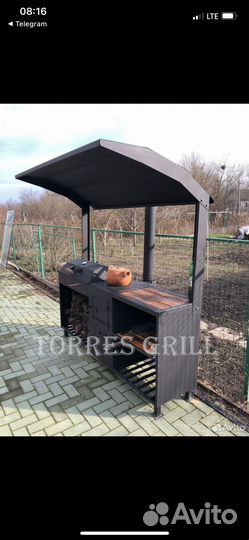 Мангал с печью под казан и крышей