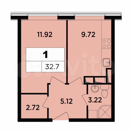 Своб. планировка, 32,2 м², 18/18 эт.