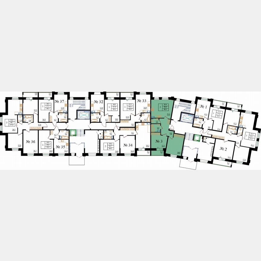 2-к. квартира, 68,3 м², 1/8 эт.