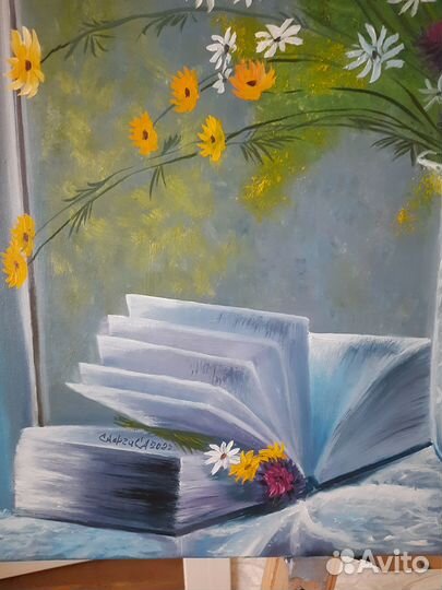 Картина масло холст натюрморт полевые цветы