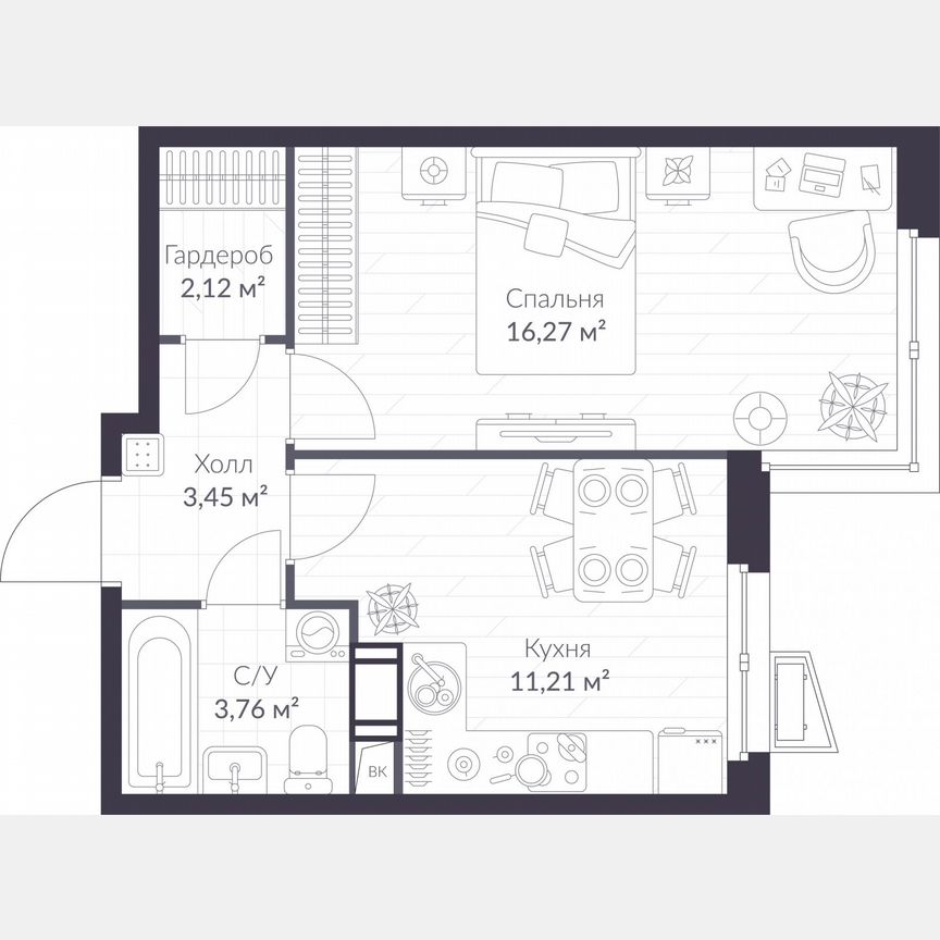 1-к. квартира, 36,8 м², 2/11 эт.