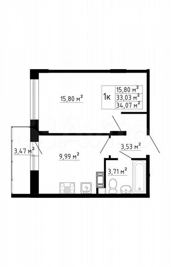 1-к. квартира, 32,8 м², 7/8 эт.