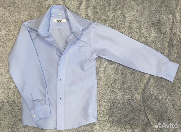 Рубашка детская голубая для мальчика рост 116-122