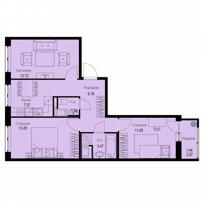 3-к. квартира, 60 м², 4/9 эт.