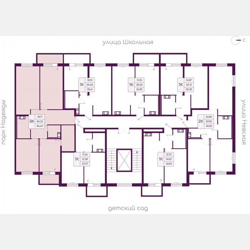 3-к. квартира, 86,4 м², 4/5 эт.