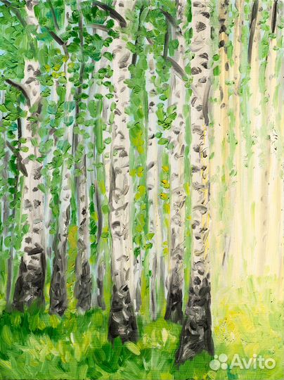 Картина лес березы лесной пейзаж березовая роща