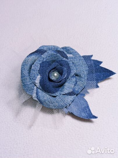 Брошь Джинсовая роза