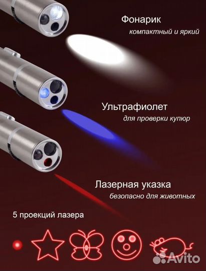 7 в 1.Фонарик USB+лазерная указка+уфсвет