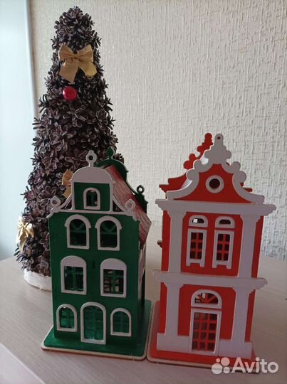 Новогодние домики для декора, ёлка, сани,дед мороз