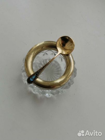 Солонка с ложечкой серебро 875 пробы