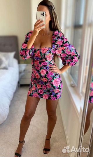 Платье S новое Зара цветочный принт