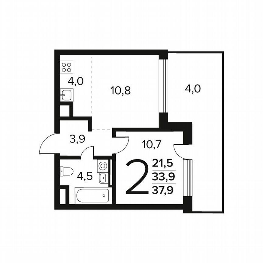2-к. квартира, 37,9 м², 1/12 эт.