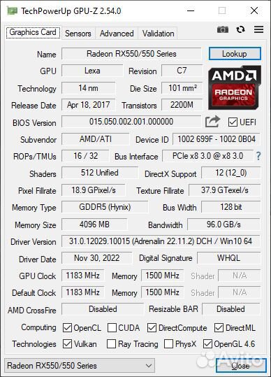 Видеокарта RX550