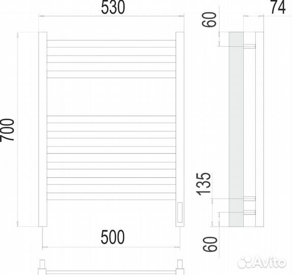Полотенцесушитель terminus Ното П9 500х700 электр