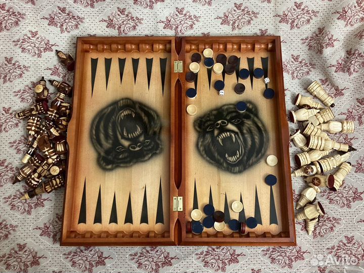 Шахматы-шашки-нарды-ручной работы-Медведь