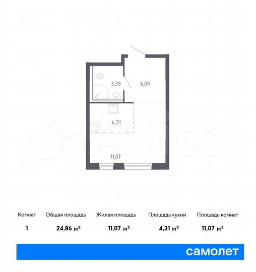 Квартира-студия, 24,9 м², 15/17 эт.