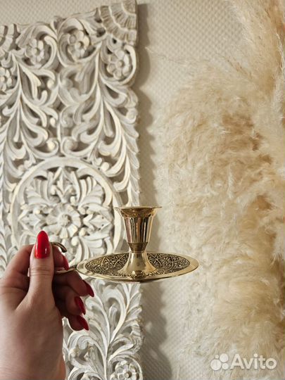 Подсвечник с ручкой латунь