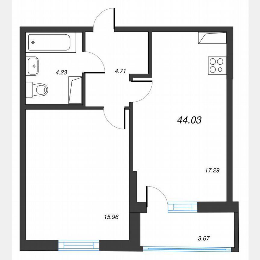 1-к. квартира, 45,9 м², 15/22 эт.