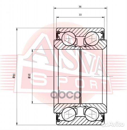 Подшипник ступичный передний (38X80X33X36)