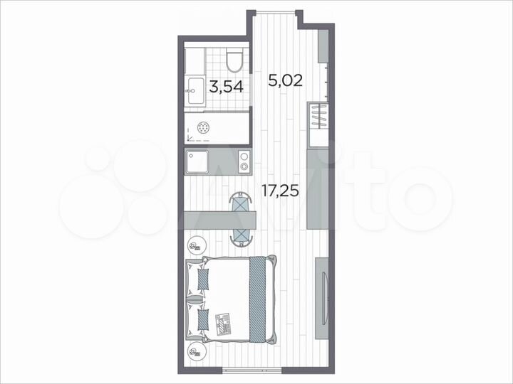 Квартира-студия, 25,8 м², 12/12 эт.