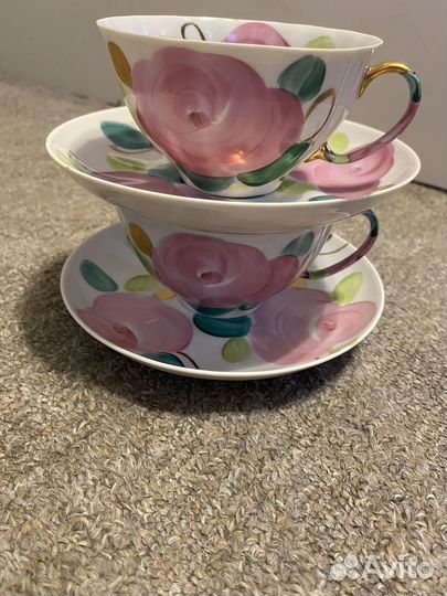 Чайная пара фарфор 2 чашки 1 блюдце