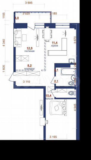 2-к. квартира, 58,1 м², 10/10 эт.