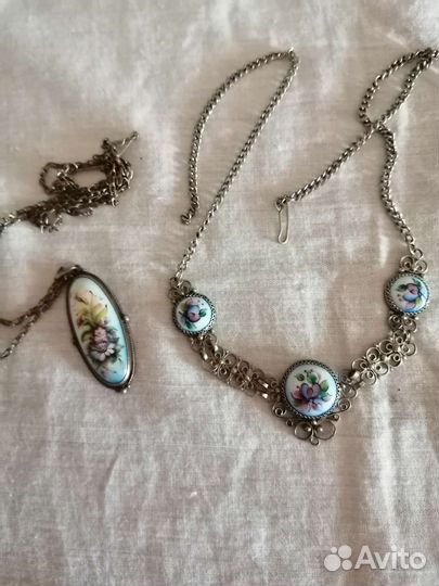 Серьги, колье, кулон, финифть СССР