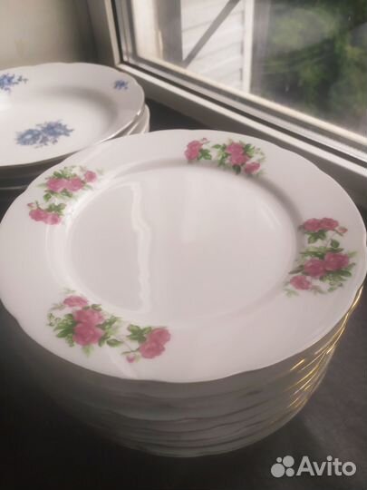 Тарелки Пиалы Розы, Синяя Япония 1970-е гг Винтаж