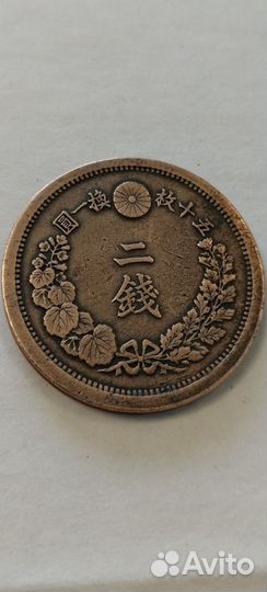 Монета Япония 2 SEN 1880 год