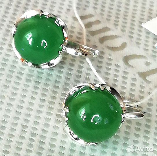 Серьги хризопраз, коралл серебро С153