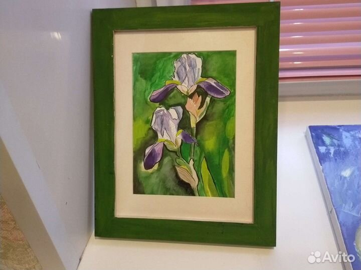 Картина. Ирисы. Акварель. Подарок